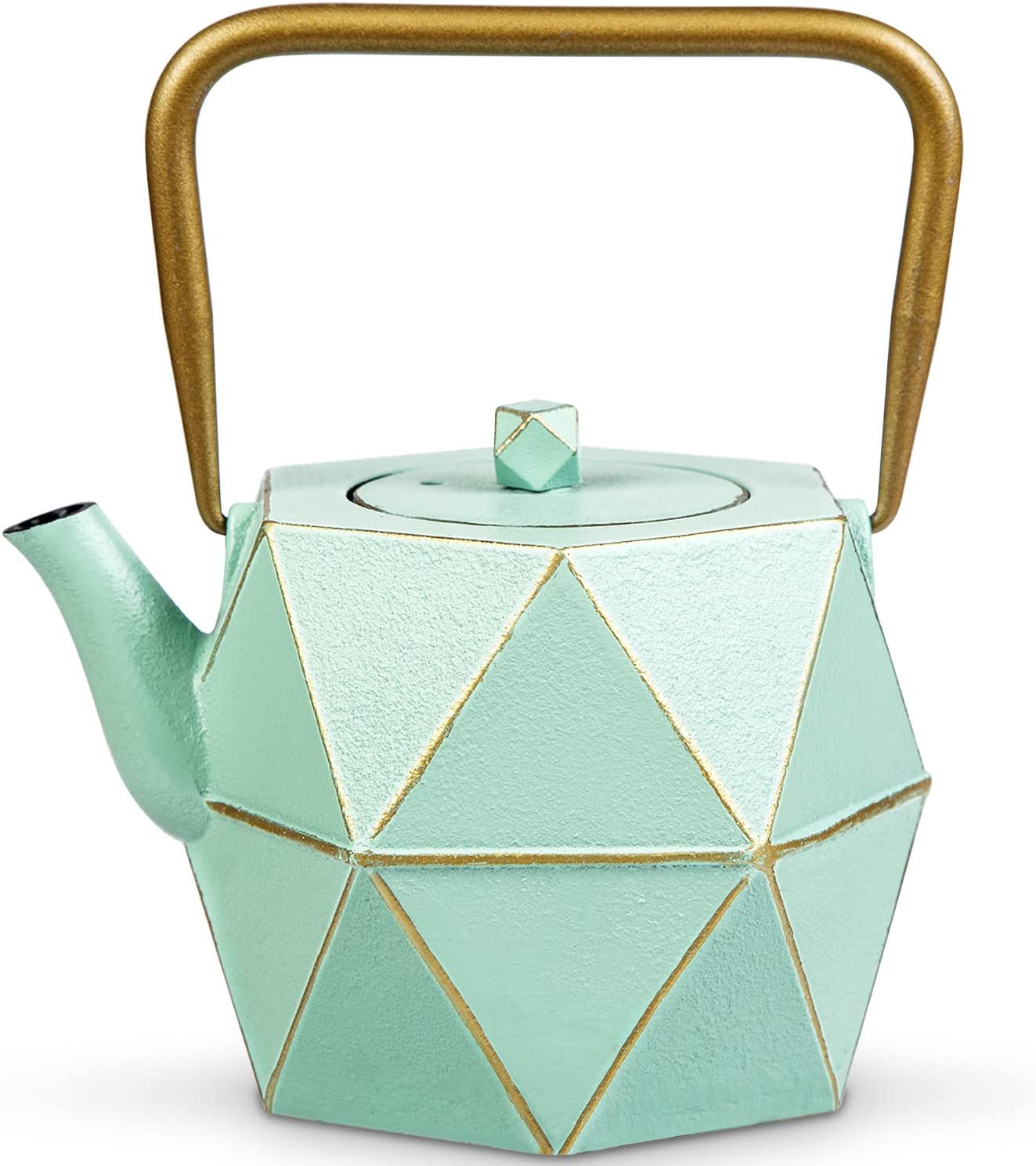 Teapot, Toptier Teapot Japanese Cast Iron Teapot with Stainless Steel Tea Infuser, Durable Cast Iron Kettle Safe, Diamond Shaped Design, Tea Friends Gift (30 oz/900 ml) Light Green
