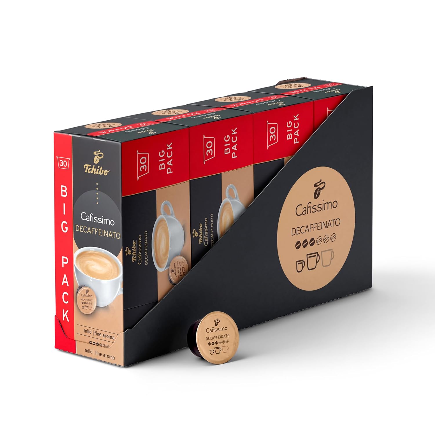 Tchibo Cafissimo Caffè Crema Decaffeinated Coffee Capsules, Pack of 120 - 4 x 30 Capsules (Coffee, Mild with Fine Aroma), Sustainable & Fair Trade
