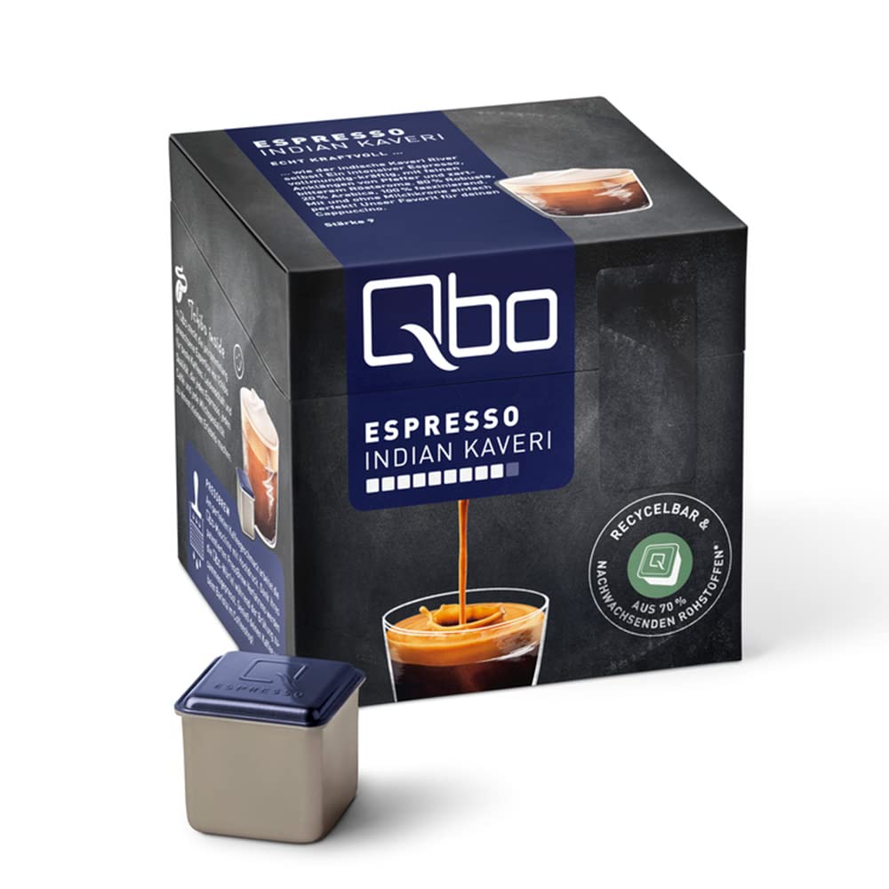 Tchibo Qbo Espresso Indian Kaveri Premium coffee capsules, 27 pieces (coffee, full-bodied, peppery and dark), sustainable & made from 70% renewable raw materials