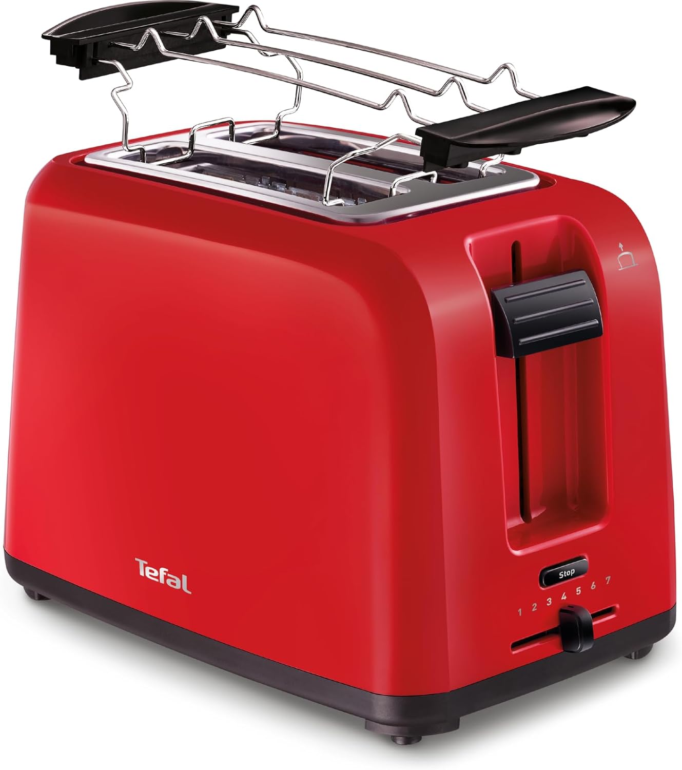 Tefal TT1A2510 Toaster | Double slot | With 7 Browning Levels | Includes Bun Attachment | Crumb Drawer | 800W | Lifting Function Button for Stop Button, Defrost and Heat | Red