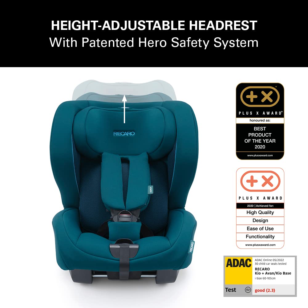 RECARO Kids, i-Size Reboarder Kio, Child Seat, Child Car Seat (60-105 cm), Easy Installation with Avan/Kio Base (i-Size), Excellent Air Circulation, Comfort and Safety, Select Teal Green