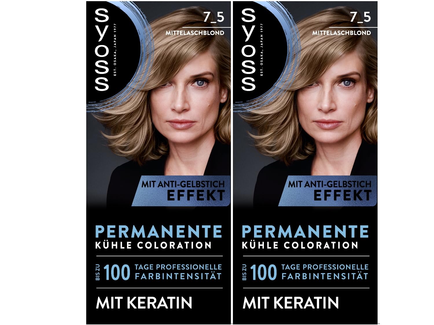 SYOSS Coloration 7_5 Medium Ash Blonde (2 x 115 ml), Permanent Coloration with Keratin Gives a Cool Shade for up to 100 Days of Professional Color Intensity, with Anti-Yellow Tint Effect