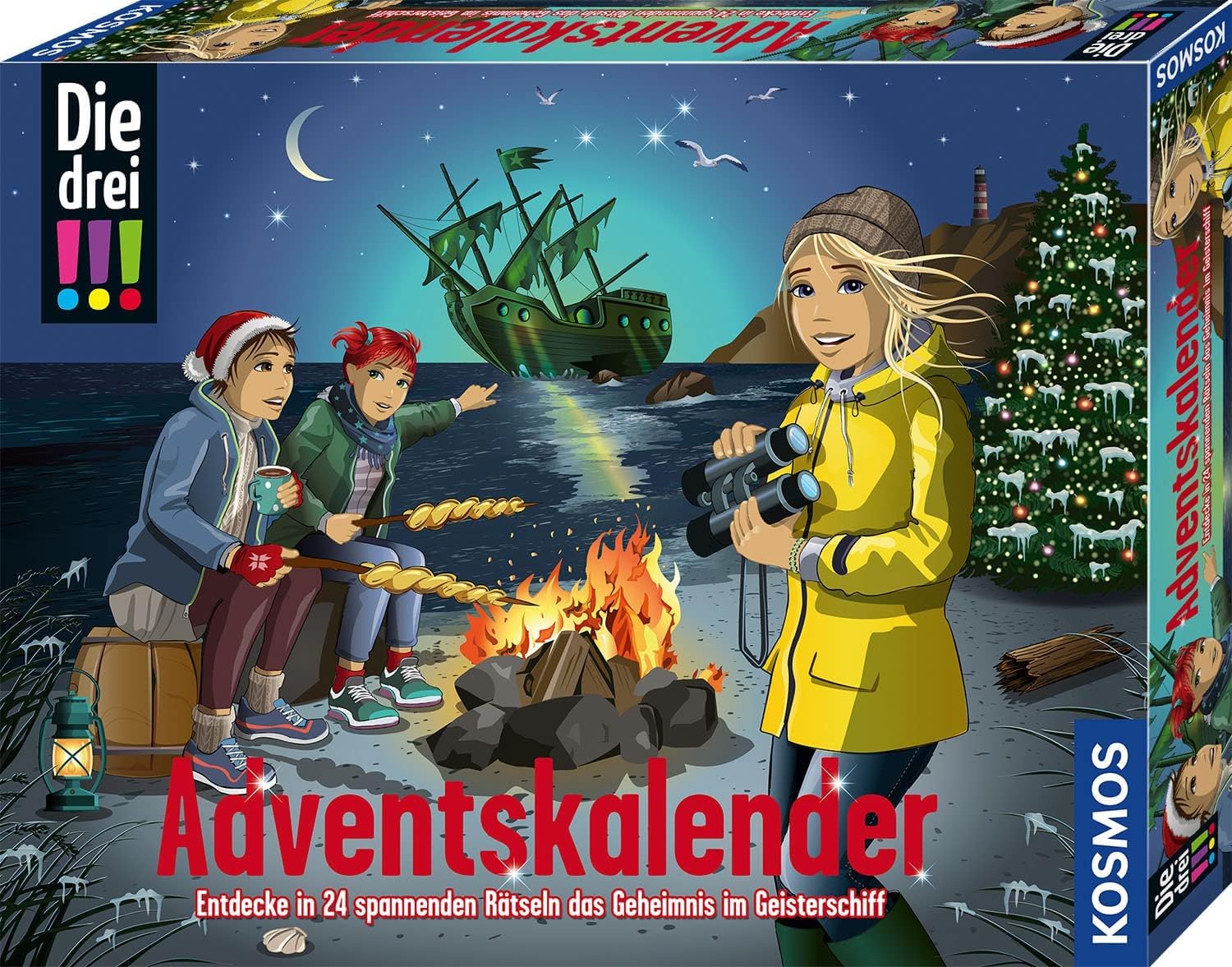 KOSMOS 632458 Die drei !!! Advent Calendar 2022, Discover the Secret of the Ghost Ship, with 24 Detective Gimmicks, Toy Advent Calendar for Children from 8 Years, The Three Exclamation Marks