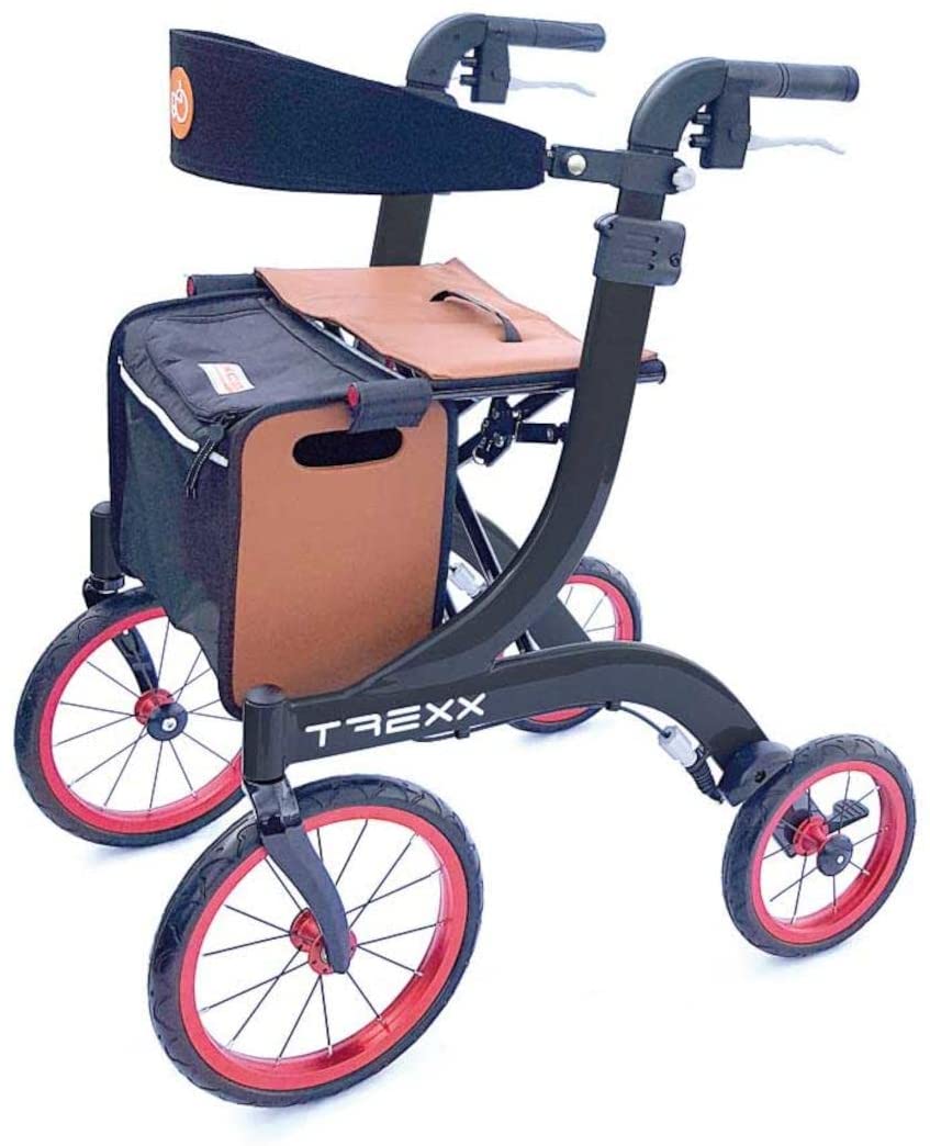 FabaCare TREXX Outdoor Walker Foldable Lightweight Rollator Extra Large Off-Road Soft Wheels Safety Reflectors Classic Black