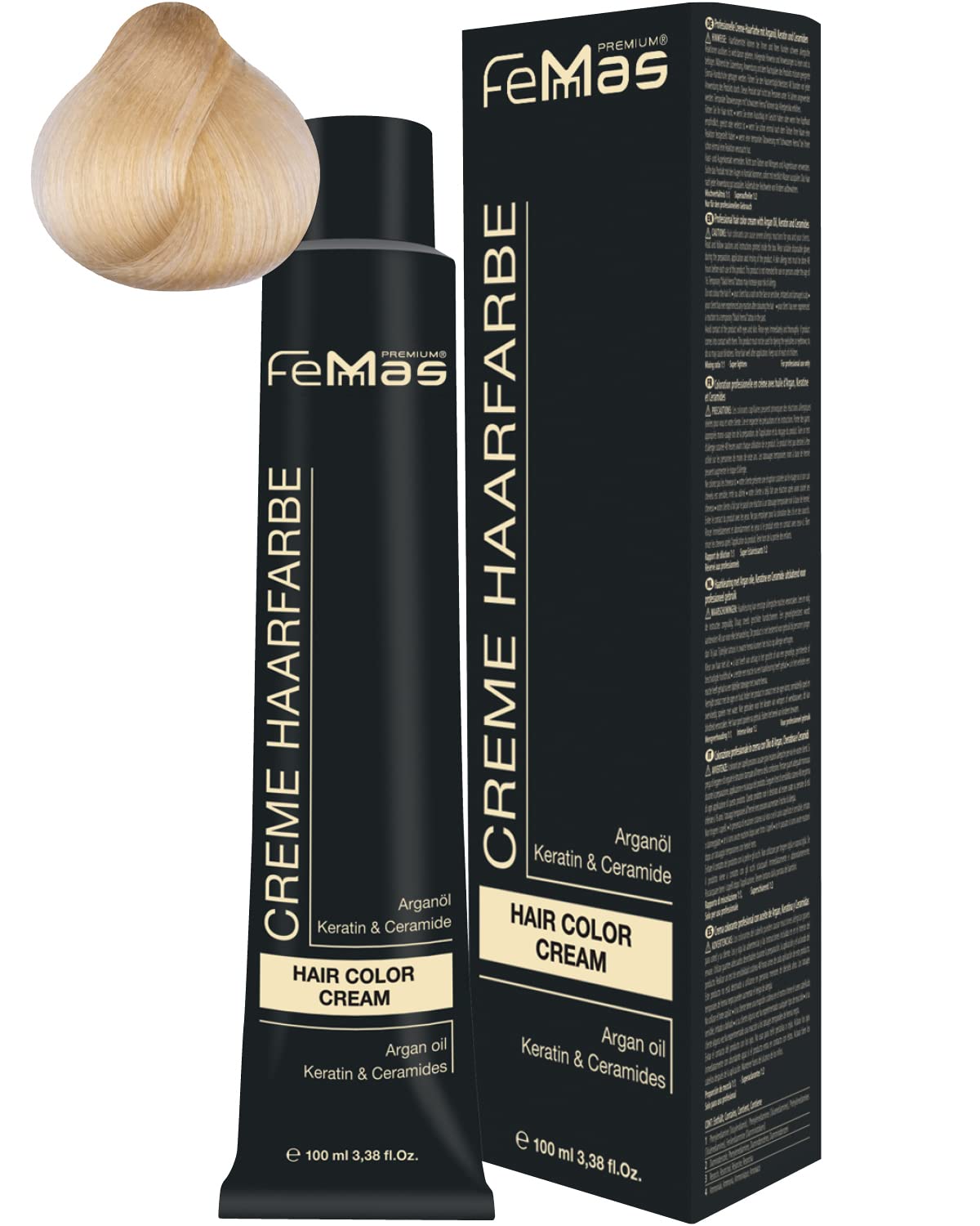 Femmas Hair Colour Cream, 100 ml Hair Colour with Argan Oil, Keratin & Ceramide (Platinum Blonde Gold 11.3), 11.3 ‎platinum
