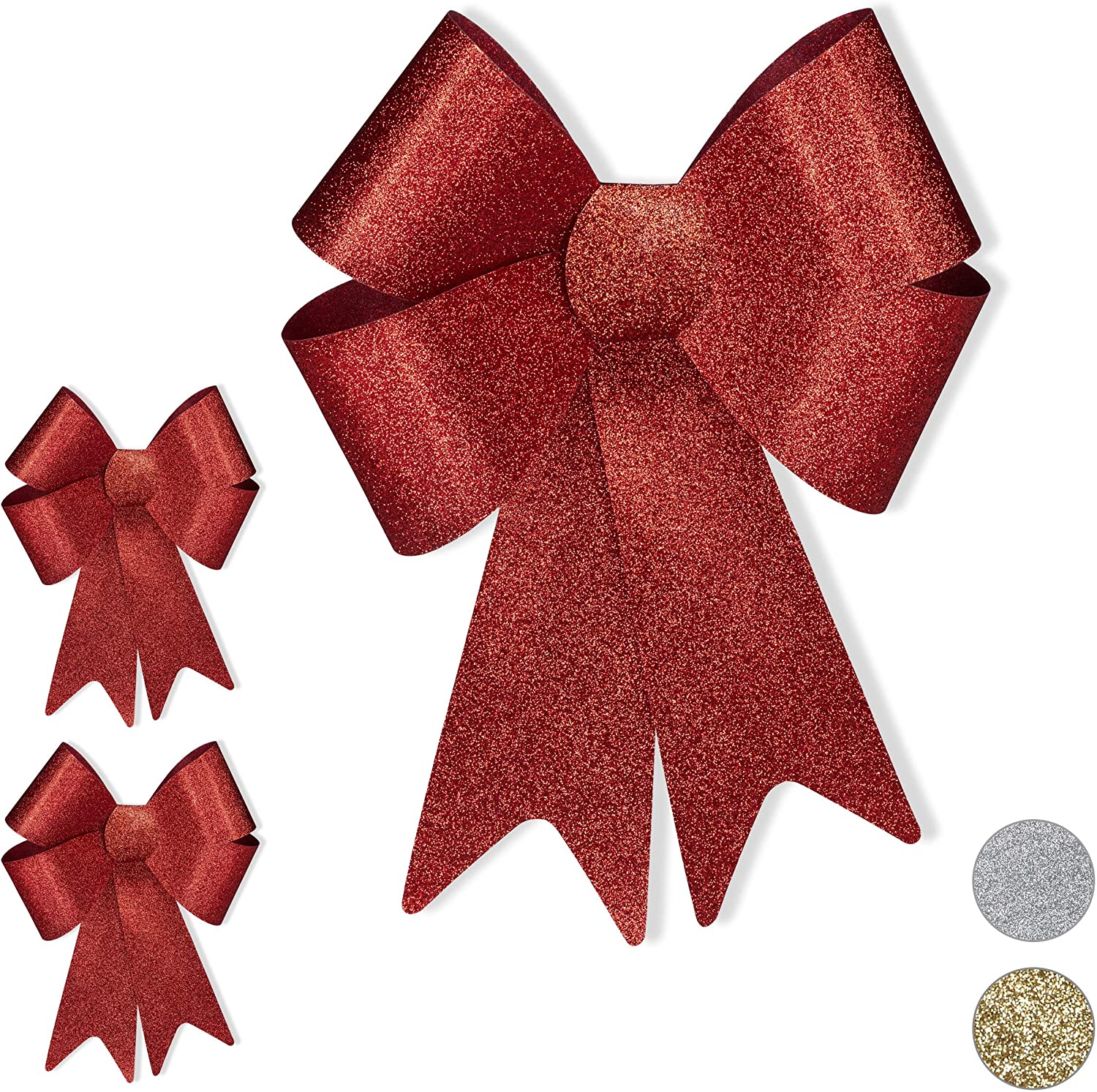 Relaxdays 3 x XL Giant Bows for Large Gifts Glitter Decoration Wedding Car Bow Red