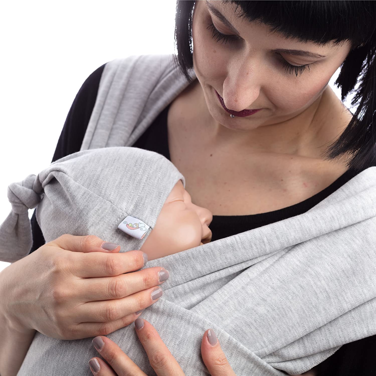 SCHMUSEWOLKE Flexi Baby Sling Newborn Mottled Grey Cotton 56 x 500 cm Baby Size 0-6 Months 2.8-8 kg Belly Carrier