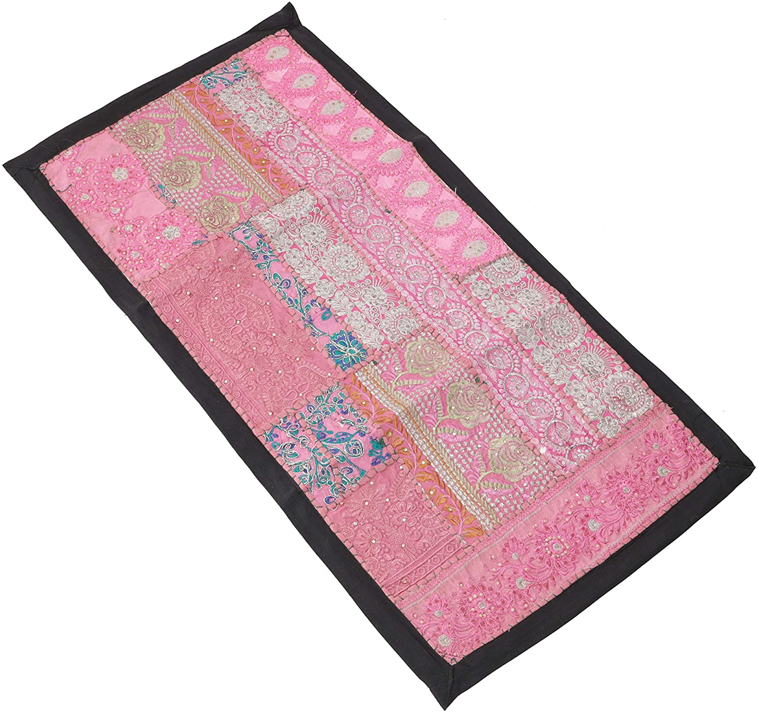 Guru-Shop GURU SHOP Oriental Table Runner, Wall Hanging, Single Piece, 85 x 45 cm, Motif 10, Pink, Cotton, Wall Bags & Wall Hangings