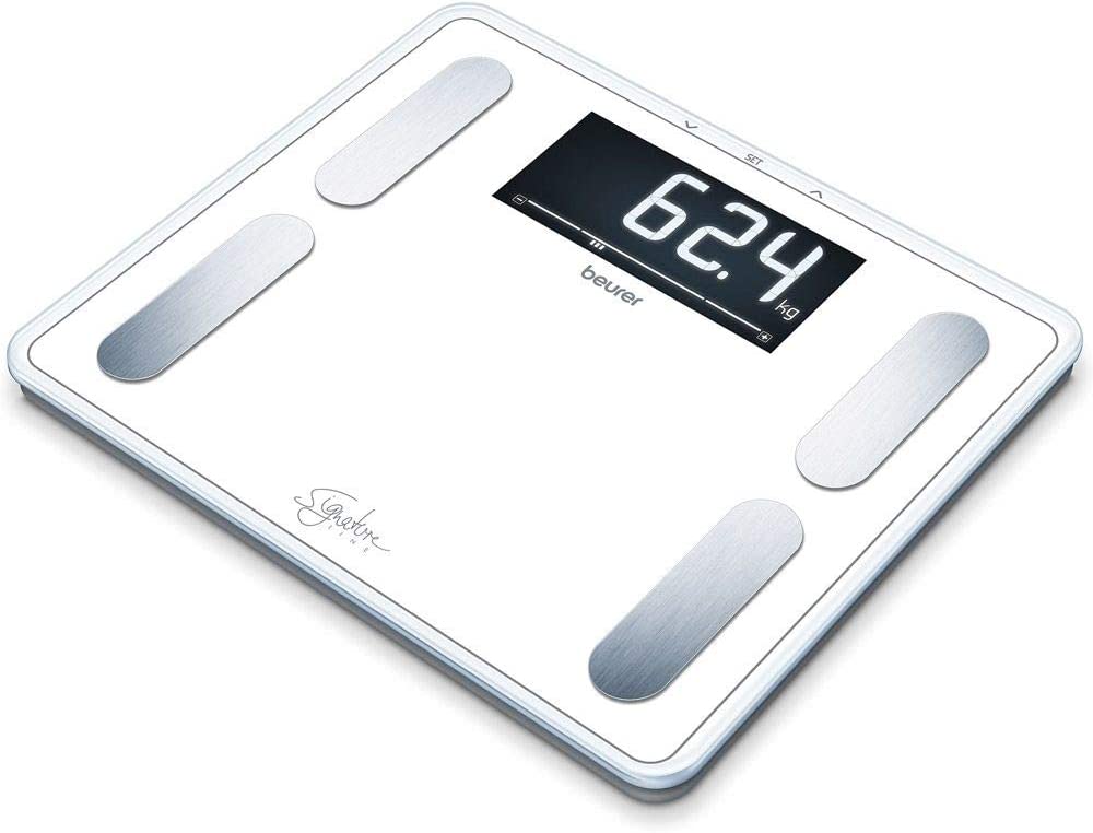 Beurer BF 410 White Signature Line Diagnostic Scales, Precise Body Analysis for up to 10 People, with Extra Large Inverse LCD Display, Load Capacity up to 200 kg