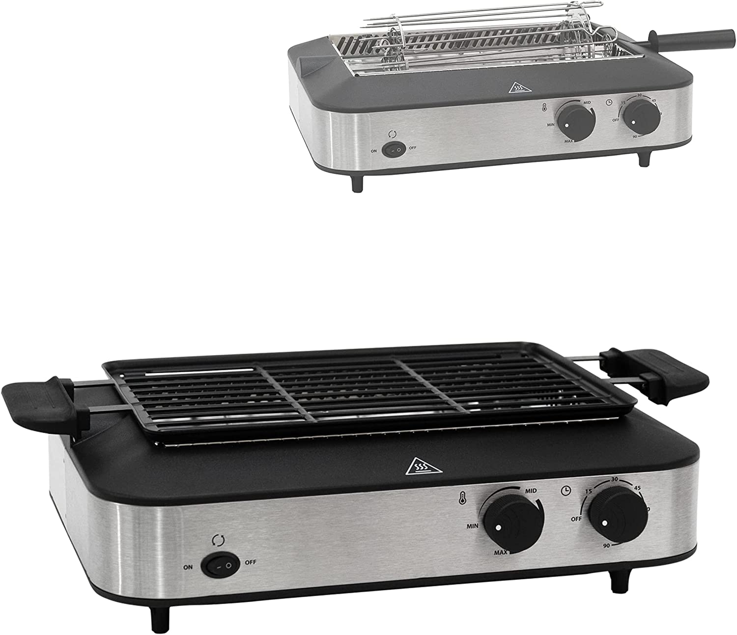 Ultratec 3-in-1 Table Grill with Rotisserie and Grill for Chicken, Kebab, Infrared Technology for Extra Low Smoke and Even Grilling Indoor and Outdoor Includes Accessories, Silver-Black