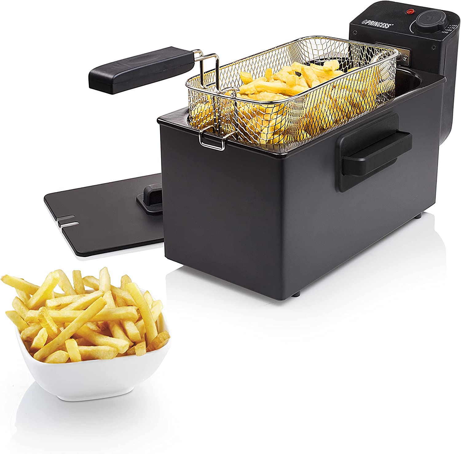 Princess 182727 Stainless Steel Fryer (Black), 3 Litres (2000 Watt) with Cold Zone Function, Black