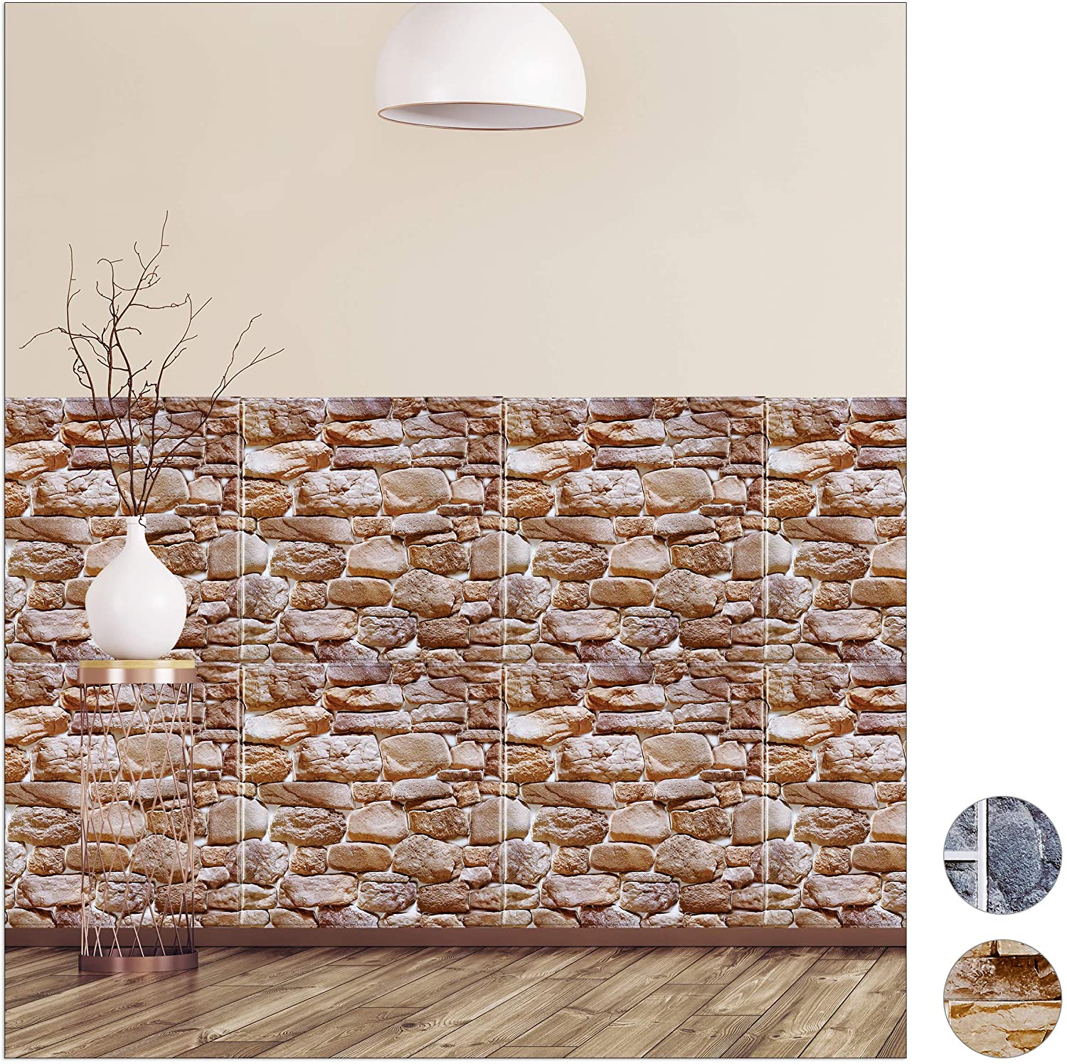 Relaxdays Self-Adhesive Wall Panels, Decorative Stone Look, 3D Panels, Pvc 