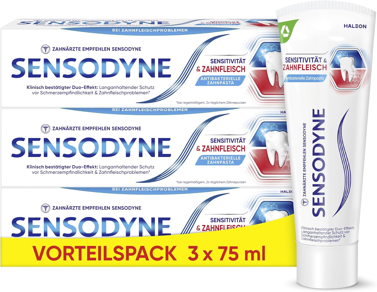 Sensodyne Sensitivity & Gum Toothpaste, 3 x 75 ml, Toothpaste for Improved Gum Health and Reduction of Pain Sensitivity