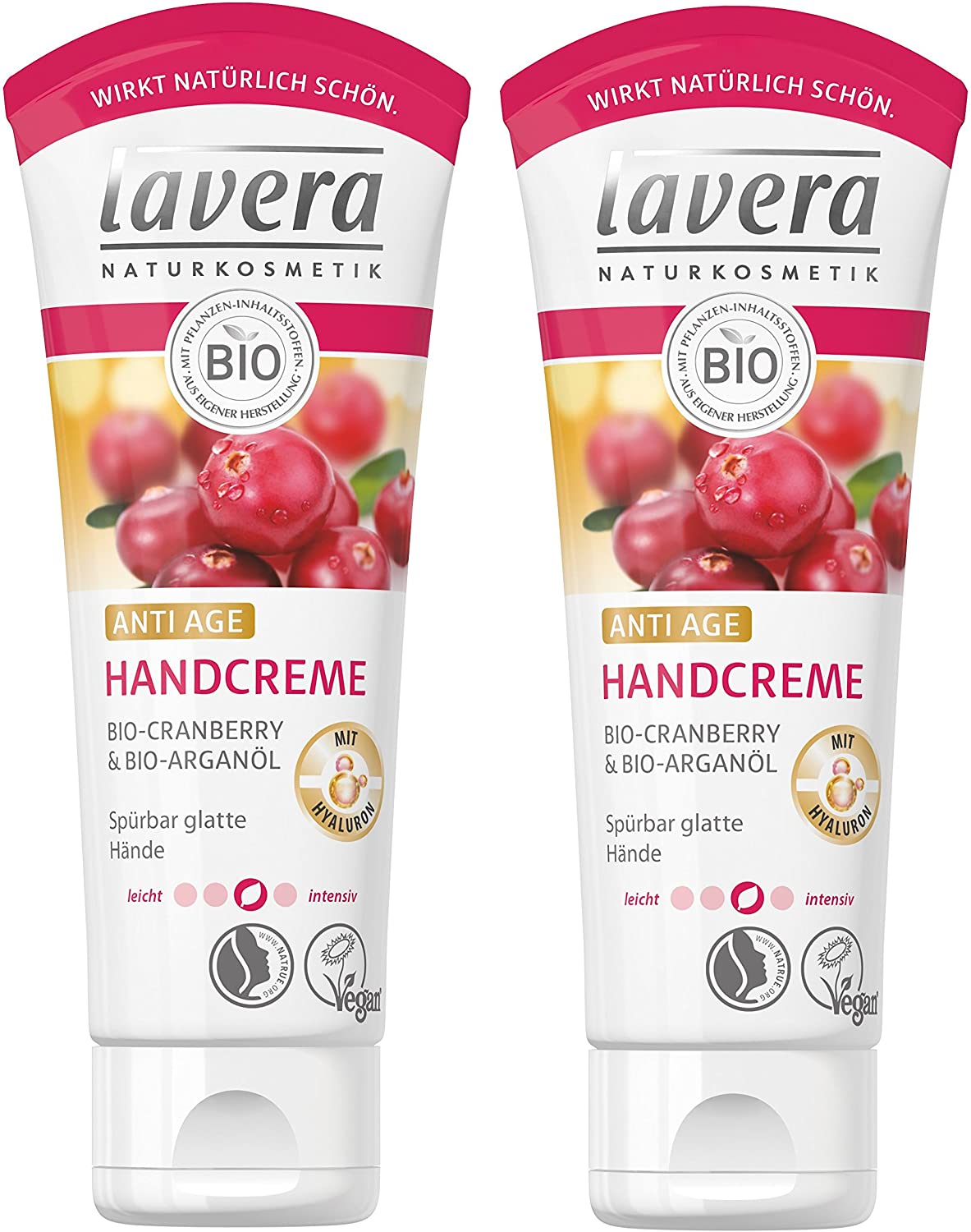 lavera Hand Cream Anti-Age with Hyaluronic Organic Cranberry & Organic Argan Oil Hand Care for Noticeably Smooth Hands Vegan Organic Natural & Innovative Hand Care Natural Cosmetics Pack of 2 x 75 ml