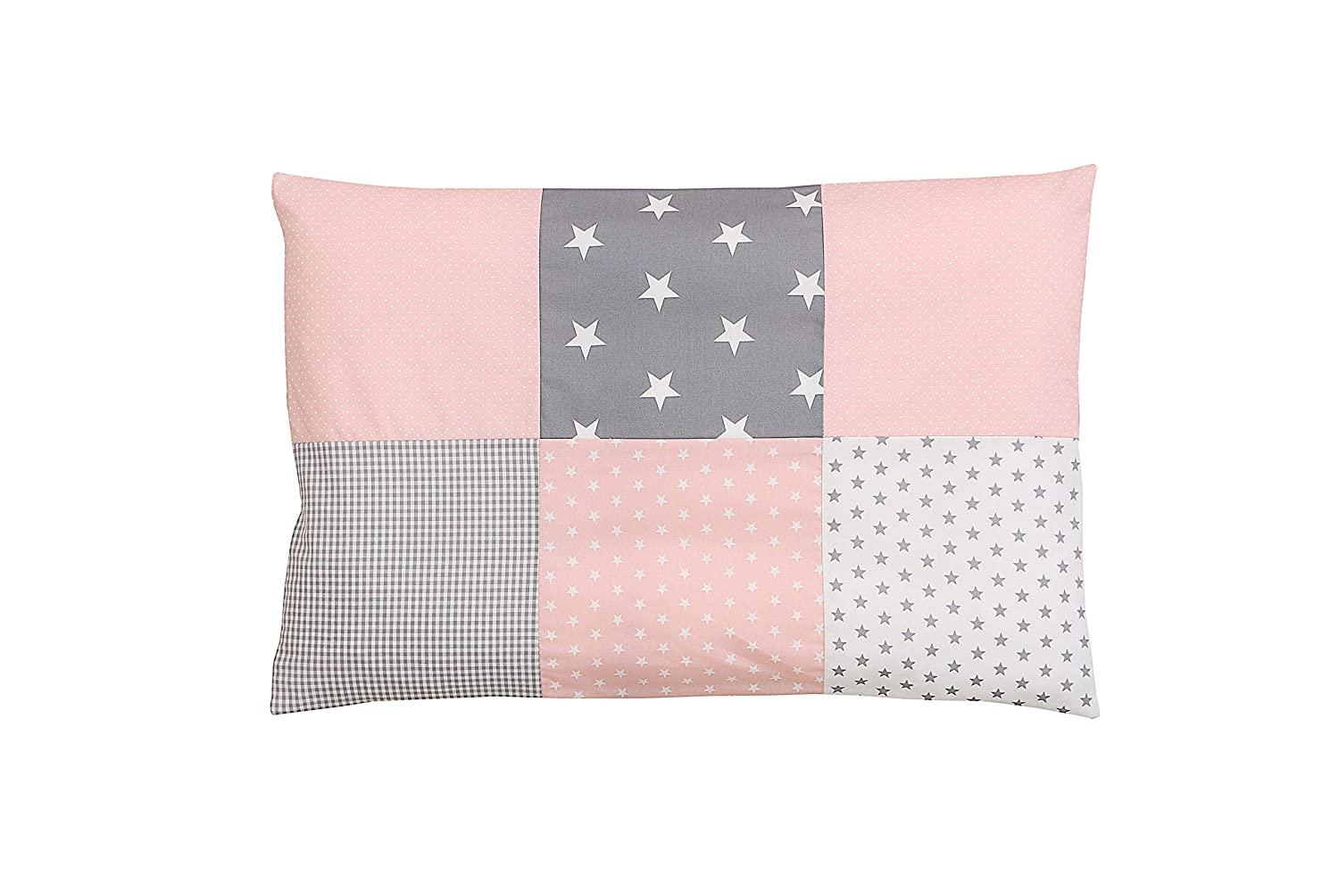ULLENBOOM ® Cushion Cover 40 x 60 cm Children and Baby Pink Grey (Made in EU) - Cotton Pillow Case with Zip Closure Cover Also Suitable for Decorative Cushions with Stars Motif Patchwork Design
