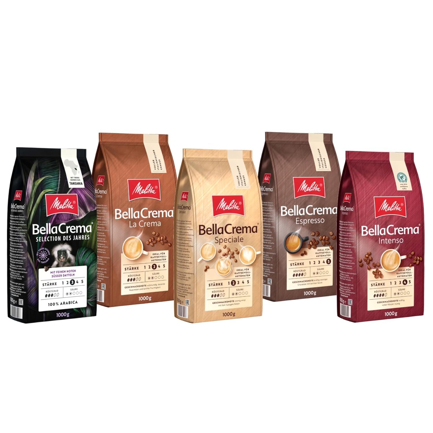Melitta BellaCrema La Crema Speciale Intenso Espresso Selection of the Year Whole Coffee Beans 5 x 1 kg, Unground, Coffee Beans for Fully Automatic Coffee, Roasted in Germany