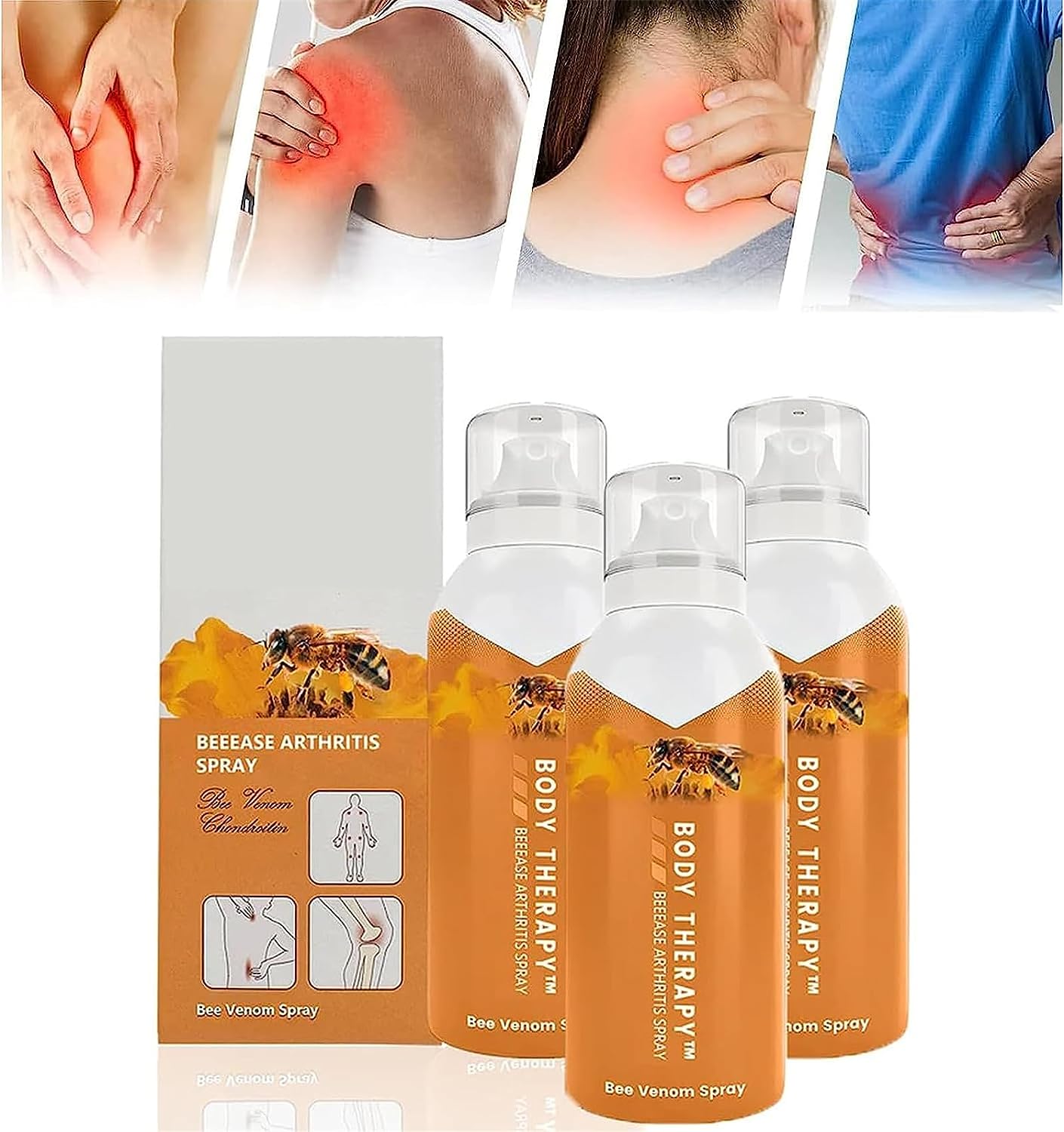 Body Therapy Bee Venom Joint and Bone Therapy Spray, Bee Venom Gel Spray, Bee Venom Serum Spray, Provides for Back, Neck, Hands, Feet (3 Pieces)