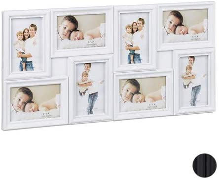 Relaxdays Collage Photo Frame for 8 Photos Portrait or Landscape Format Wall Plastic Frame H x W 30 x 65 cm White
