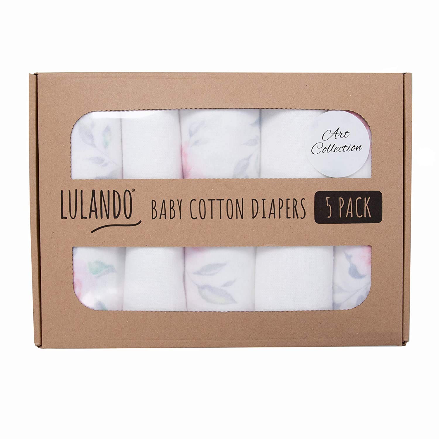 LULANDO Art Collection Flannel Nappies 70 x 80 cm Pack of 5 100% Cotton Flannel (Roses)