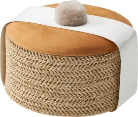 Decorate & furnish box made of raffia & velvet with pompom, round, 1 piece