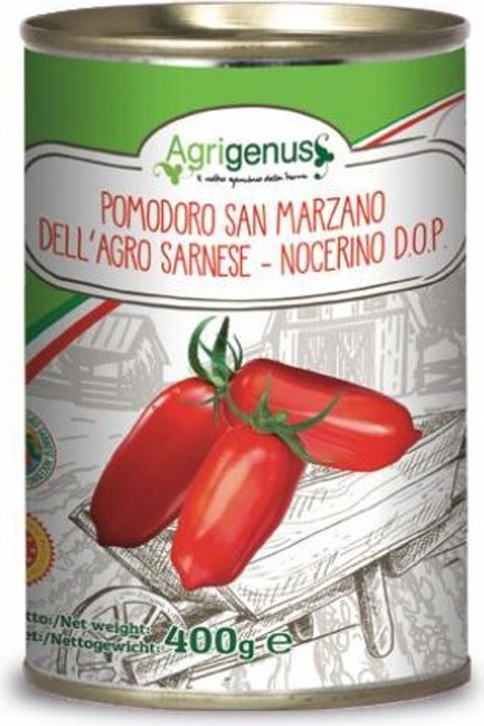 San Marzano Tomatoes DellAgro Sarnese - Nocerino D.O.P., Whole Peeled San Marzano Tomatoes, 400 / 260 g, Agrigenus
