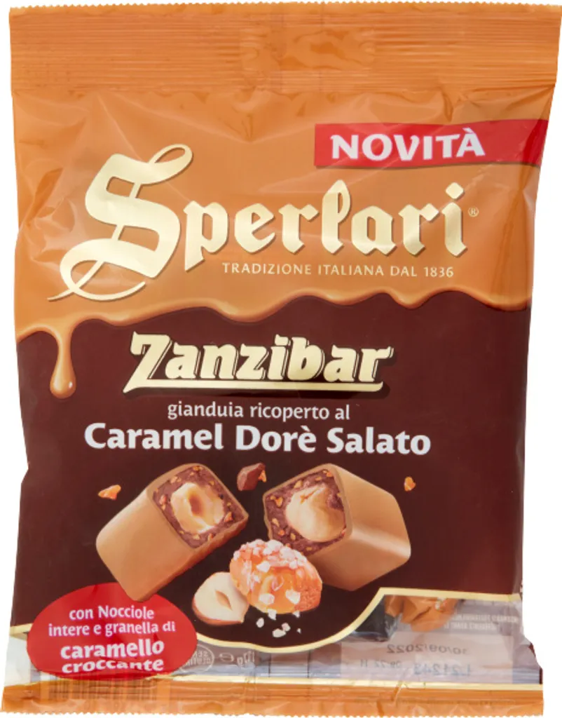 Sansibar Süßigkeiten Gianduia Ricoerto al Caramel Dore Salato 117g - Sperlari
