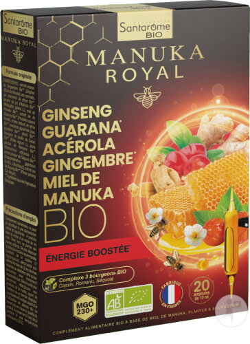 Santarome Ginseng Guarana Acerola Ginger Manuka Honey Organic 20 Ampoules