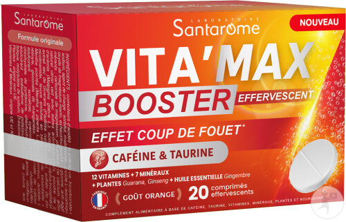 Santarôme VitaMax Booster Anti-Fatigue Caffeine and Taurine 20 effervescent tablets