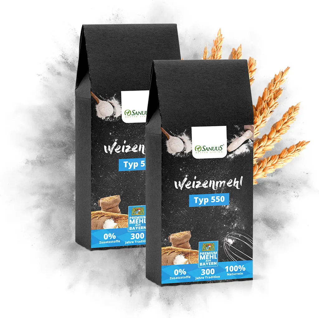 SANUUS® Wheat flour 550 2x1kg from Allgäu for baking & for yeast dough, bread, pasta dough or pastries