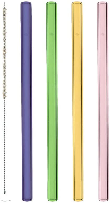 Leonardo Ciao 020939 Glass Straws Set of 4 Dishwasher Safe Reusable Drinking Straws with Cleaning Brush 15 cm Length Multi-Coloured