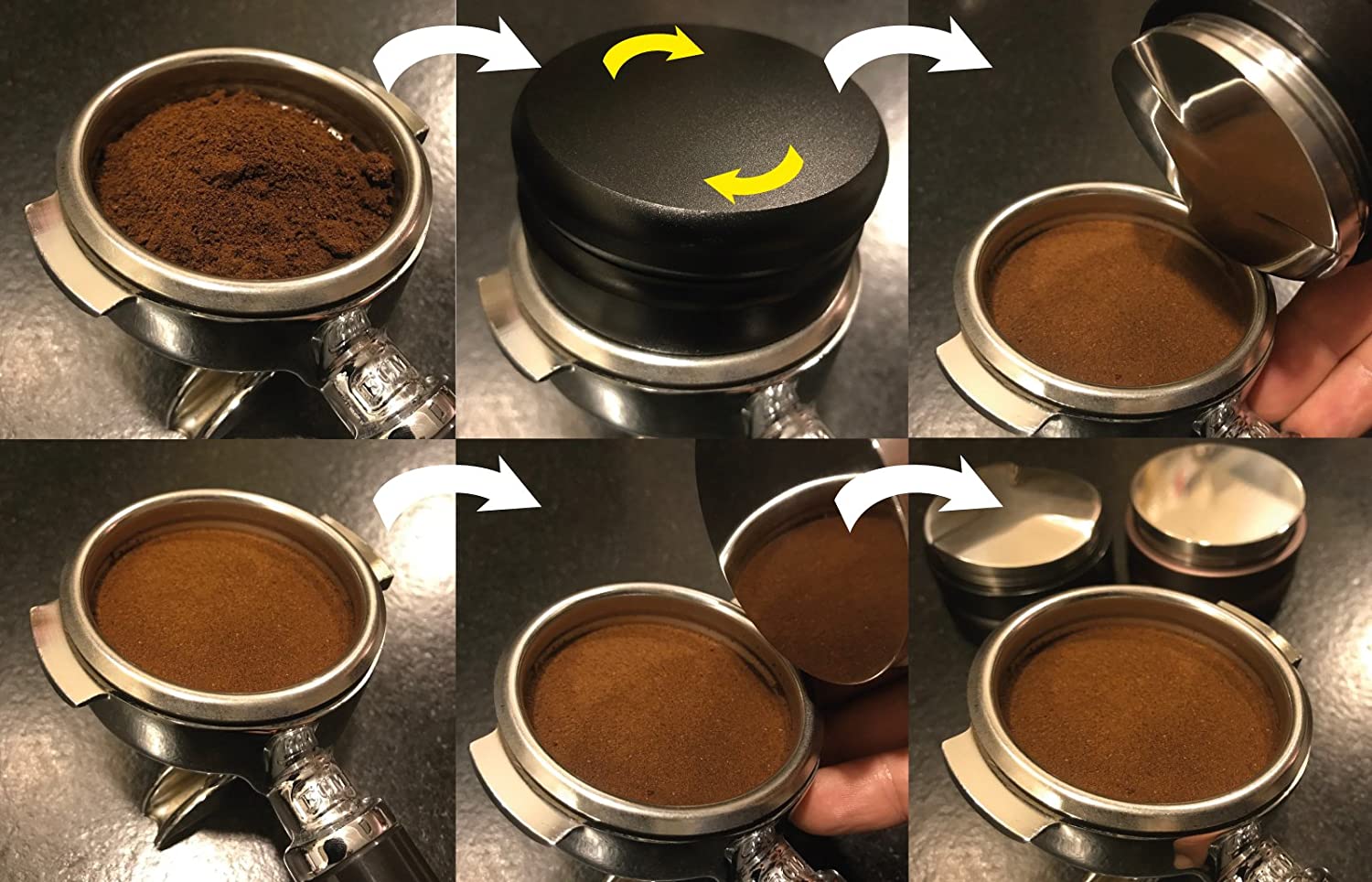 scarlet bijoux Scarlet Espresso Distributor Grande Tre Even Distribution of Coffee Powder in the Portafilter before Tamping, Barista Tool, Adjustment of 5-13 mm, Black