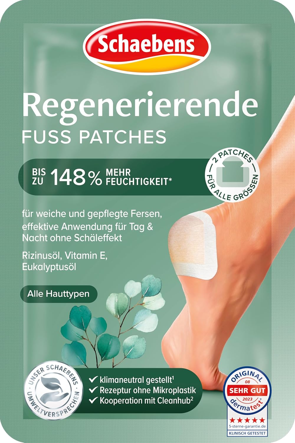 Schaebens Regenerating Foot Patches with Castor Oil, Vitamin E and Eucalyptus for All Skin Types - Beautiful Heels - 2 Patches for One Use