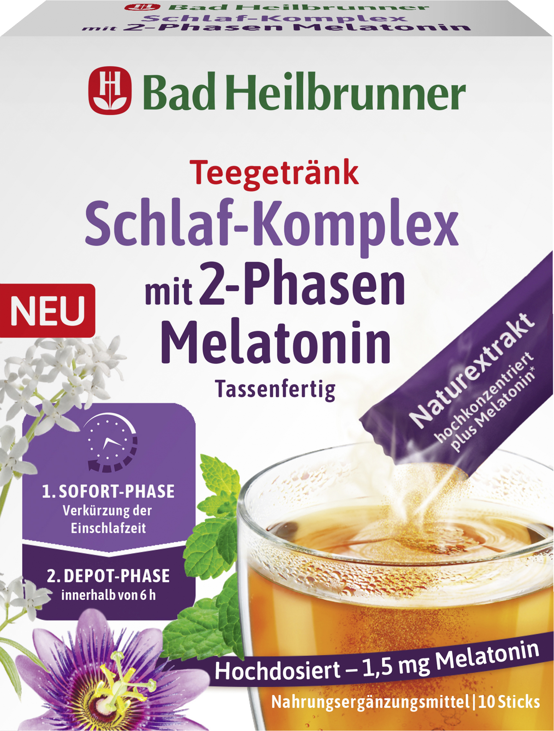 Sleep complex with 2-phase melatonin, tea drink with 2-phase 10 sticks
