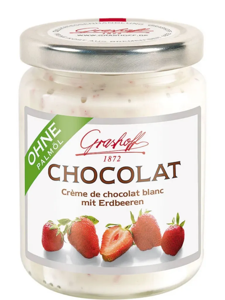 Schoko-Creme CHOCOLAT mit weißer Schokolade & Erdbeere von Grashoff, 250g
