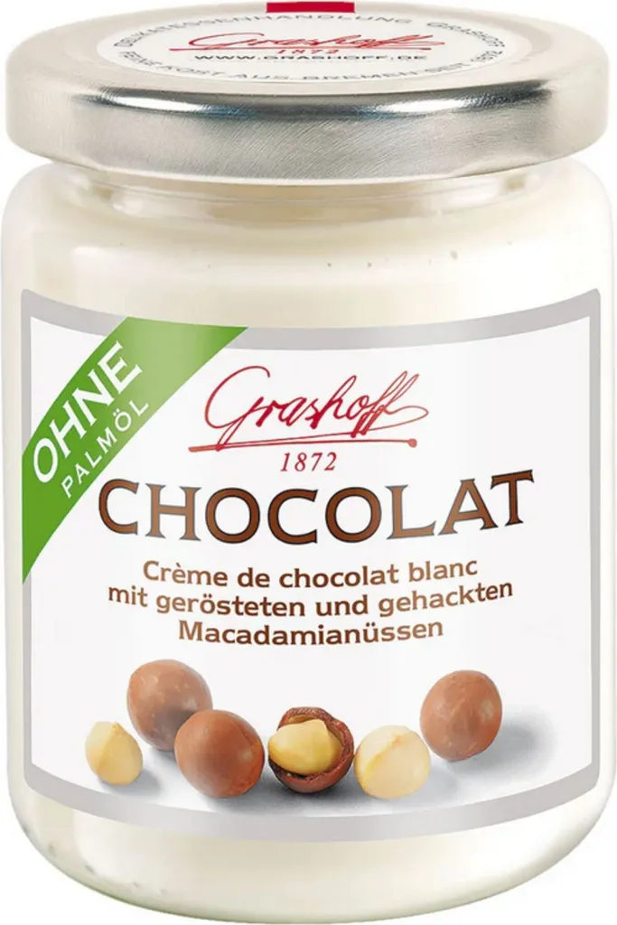 Schoko-Creme CHOCOLAT mit weißer Schokolade & Macadamianüssen von Grashoff, 235g