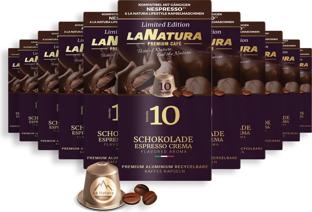 Chocolate Espresso Crema Premium Coffee - 110 Coffee Capsules | La Natura Lifestyle Organic 616g | Bio-based | Nespresso®*³ compatible