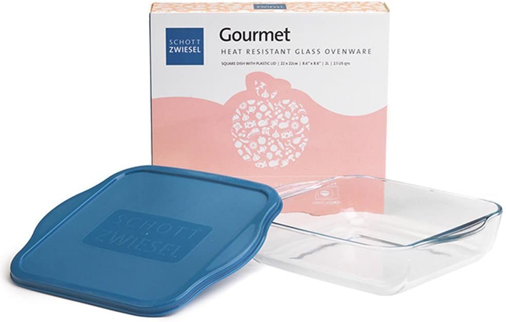 Schott Zwiesel Rectangular casserole dish made of borosilicate glass with lid, 22 x 22 cm, 2 L, heat-resistant ovenware, dishwasher safe, available in various sizes