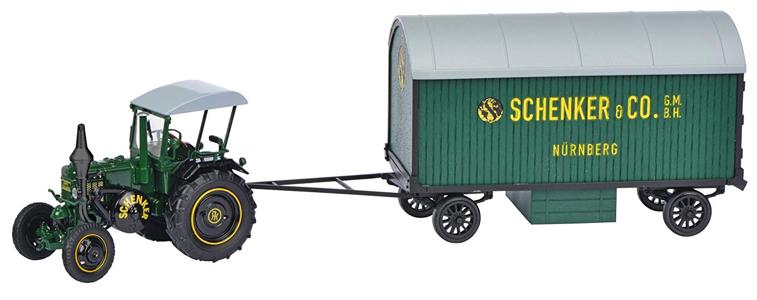 Schuco 450769700 Lanz Acker air Schenker, 1: 32 Scale – Tractor with Traile