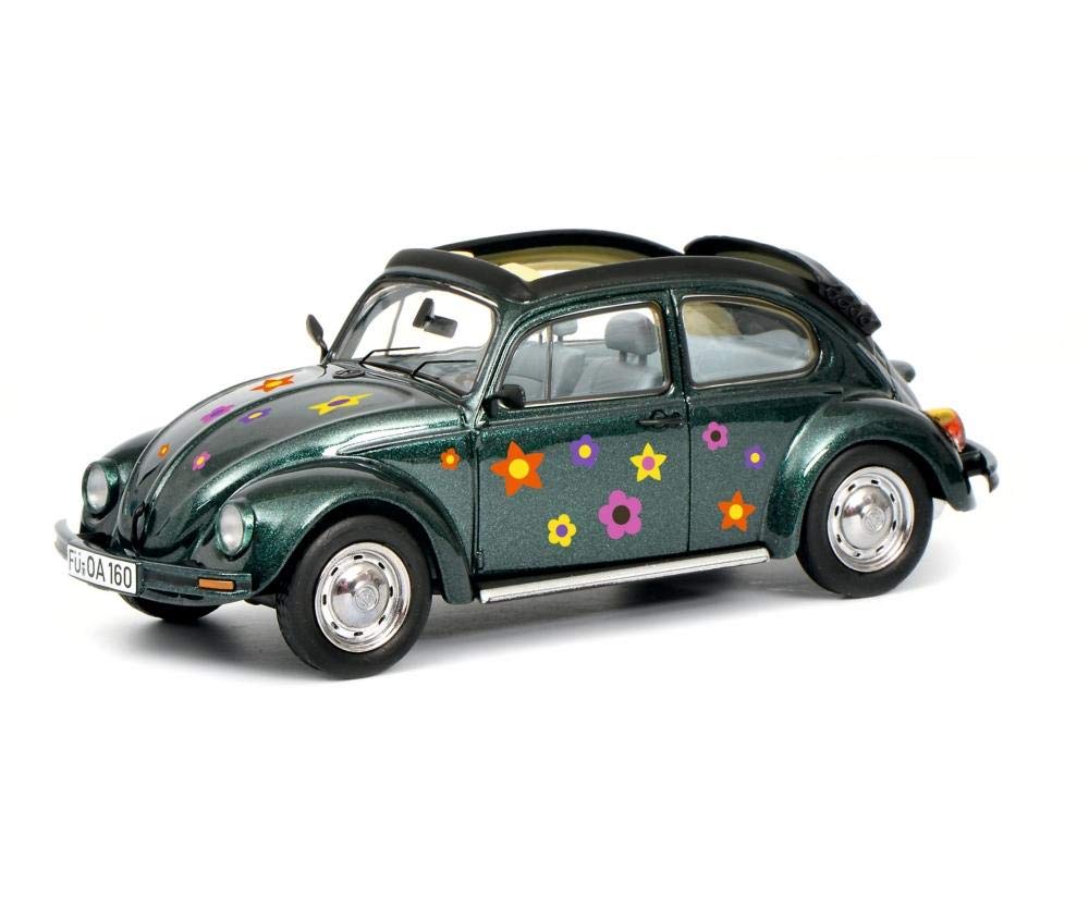 Schuco VW Beetle 1600 Open Air Green Metallic with Flower Decoration 1:43