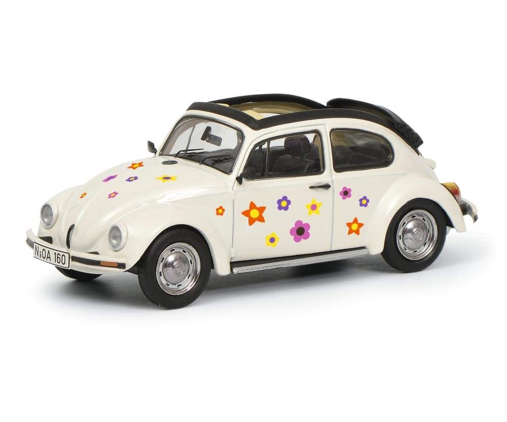 Schuco VW Beetle 1600 Open Air White with Flower Decoration Model Car 1:43