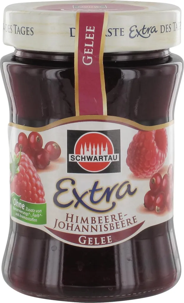 Schwartau Extra Himbeer Johannisbeer Fruchtaufstrich Gelee vegan 340g