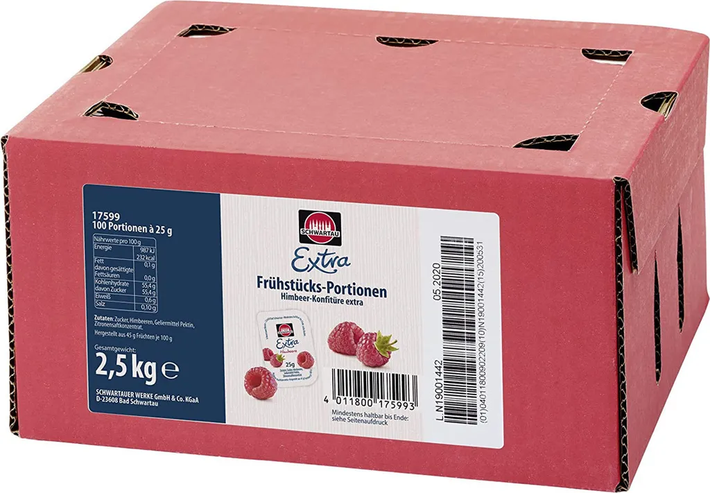 Schwartau Extra Himbeer Konfitüre Portionsschalen 100 Stück in je 25g