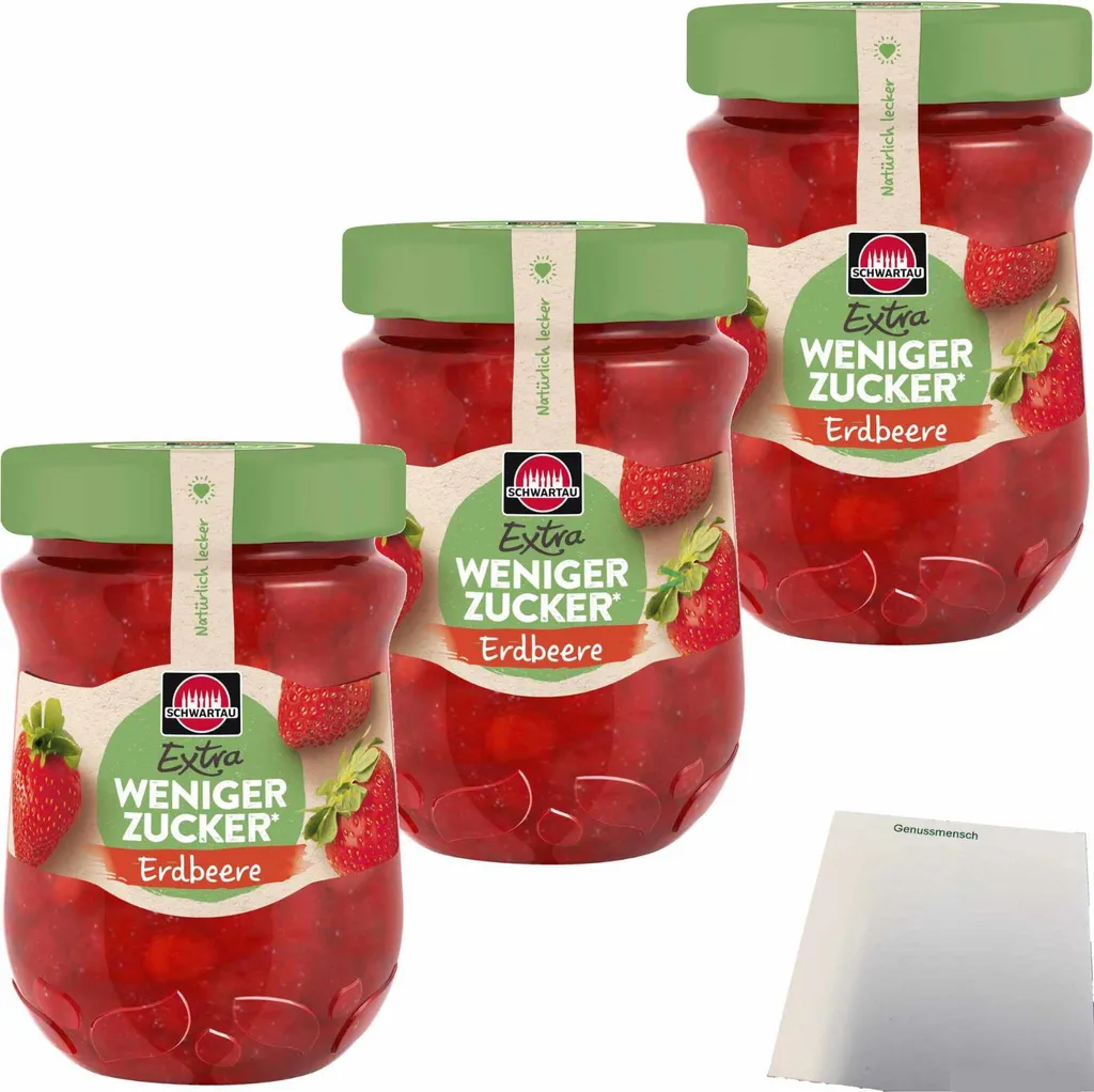 Schwartau Extra Weniger Zucker Erdbeere Fruchtaufstrich 3er Pack (3x300g Glas) + usy Block