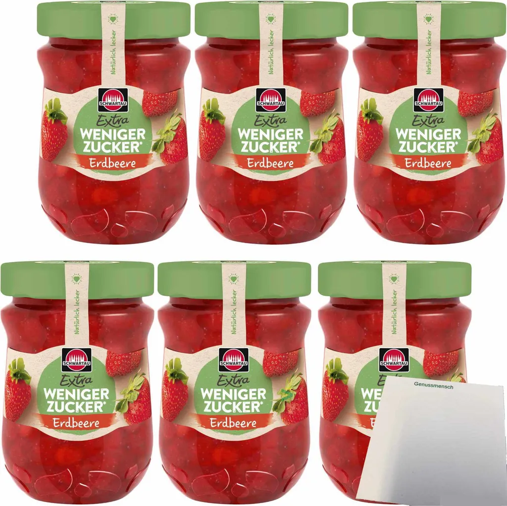 Schwartau Extra Weniger Zucker Erdbeere Fruchtaufstrich 6er Pack (6x300g Glas) + usy Block
