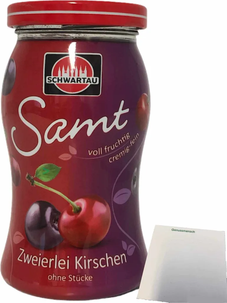 Schwartau Samt zweierlei Kirschen Fruchtaufstrich ohne Stücke (270g Glas) + usy Block