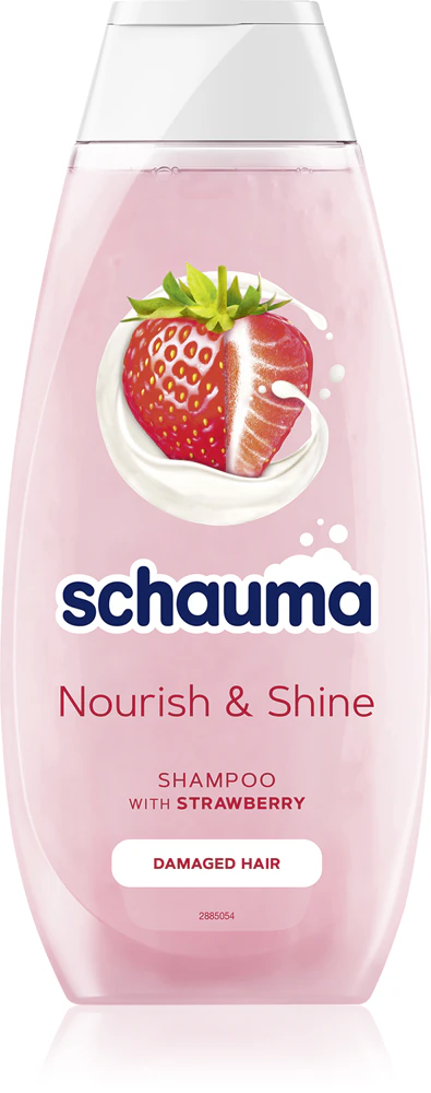 Schwarzkopf Schauma Nourish & Shine strengthening shampoo for damaged hair with a strawberry scent