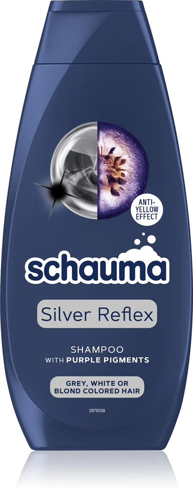Schwarzkopf Schauma Silver Reflex Shampoo to neutralize yellow tones in bleached hair or cold blonde highlights