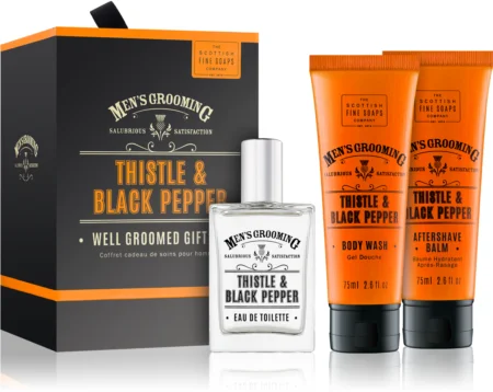 Scottish Fine Soaps Men’s Grooming Thistle & Black Pepper Gift Set for Men