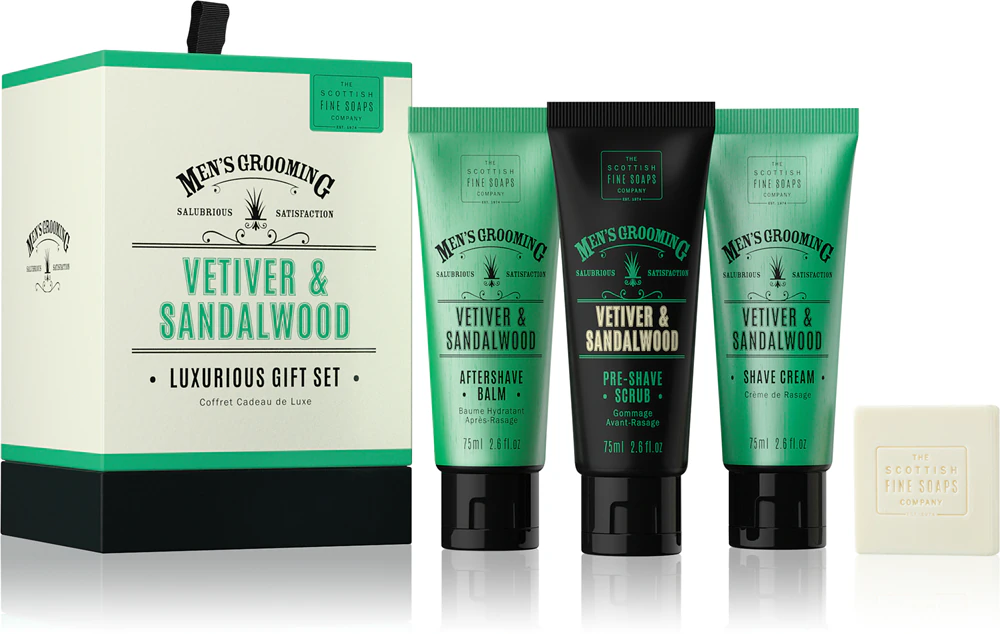 Scottish Fine Soaps Men’s Grooming Vetiver & Sandalwood Beard Set for Men