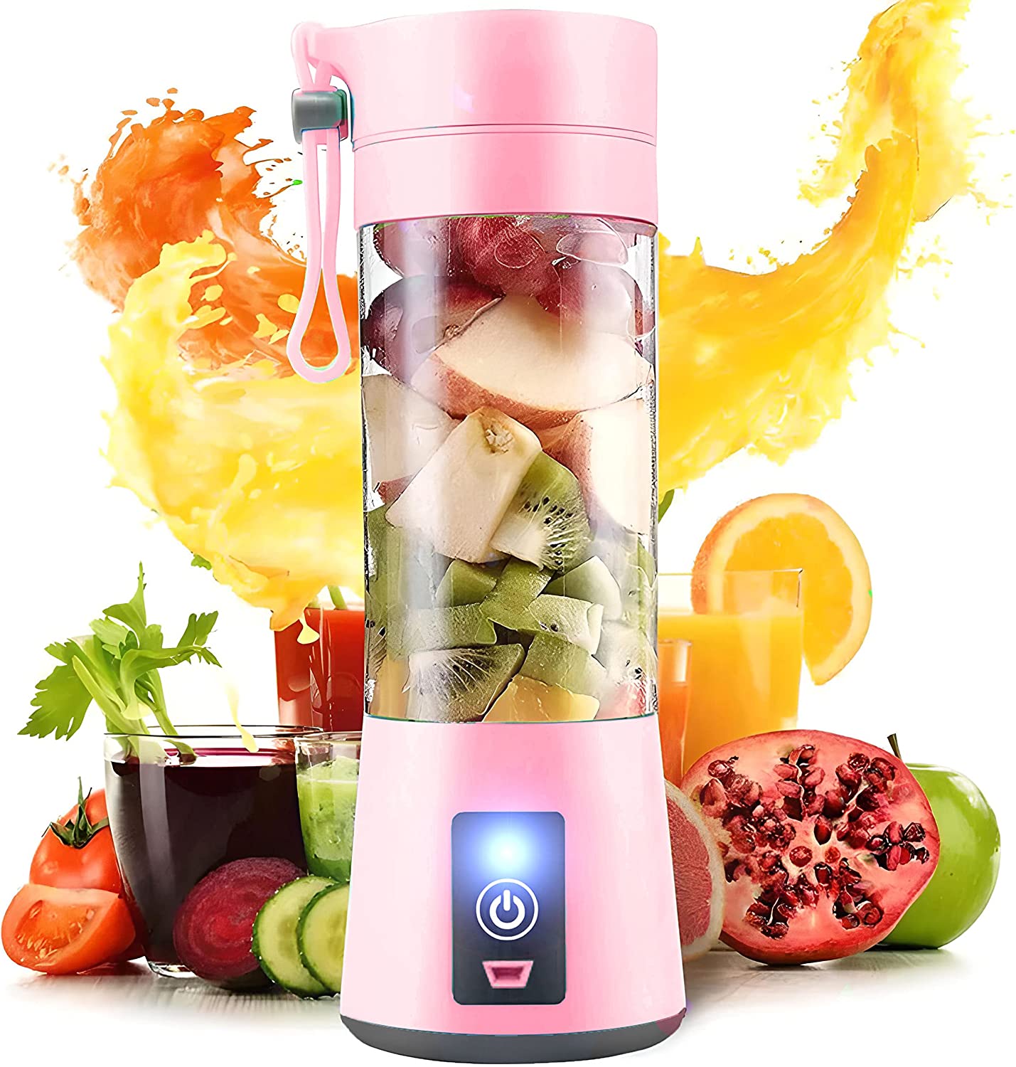 Retoo Portable Blender 380 ml, USB-C Rechargeable Personal Mixer for Smoothie and Shakes, 1500 MAh, 2200 RPM, Mixer to Go, Portable Blender for Baby Food, Travel, Mini Mixer Pink